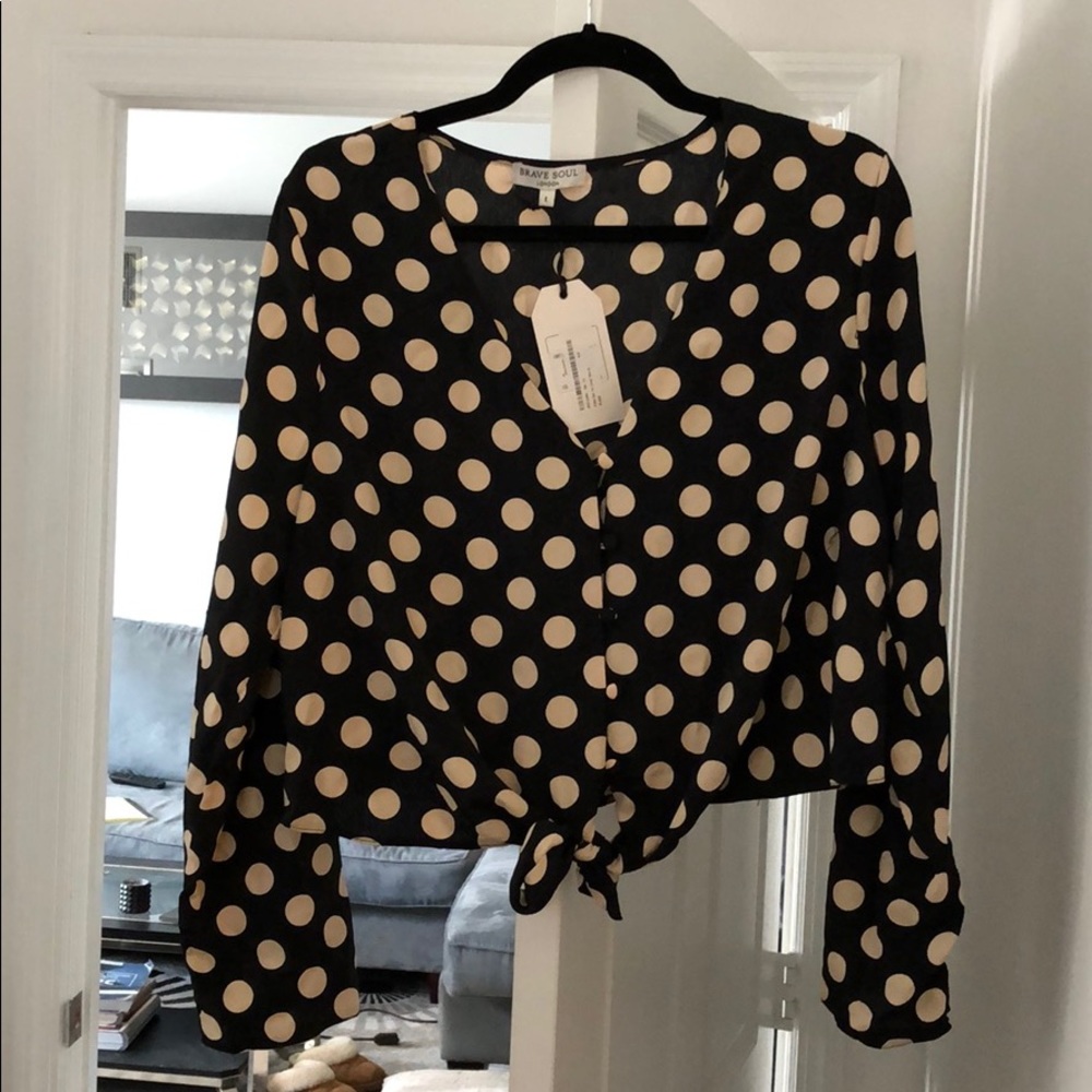 Brave Soul London Polka Dot Tie Front Blouse